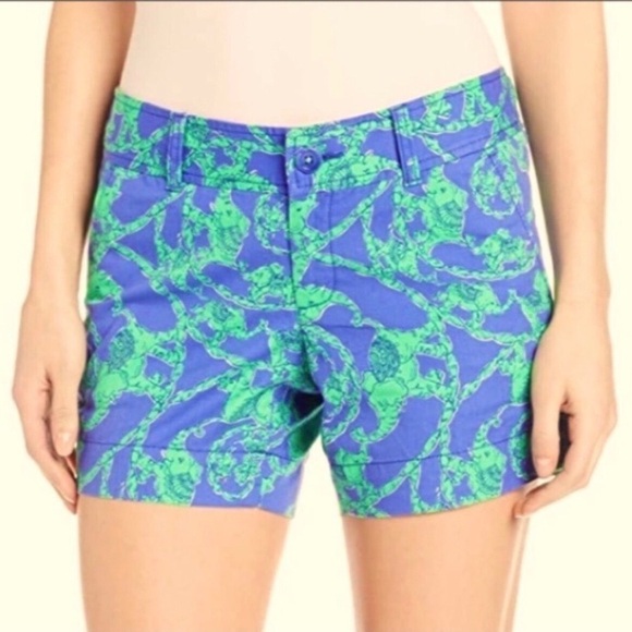 Lilly Pulitzer Pants - Lilly Pulitzer Callahan Shorts Loopy Elephants Blue Green Size 00 Beach Twill